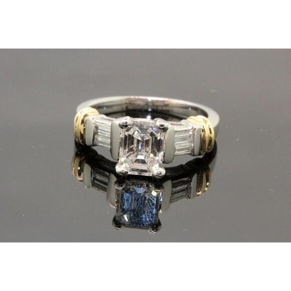 Estate Platinum Emerald Diamond Engagement Ring 1.25 TCW Dis - Picture 2 of 6